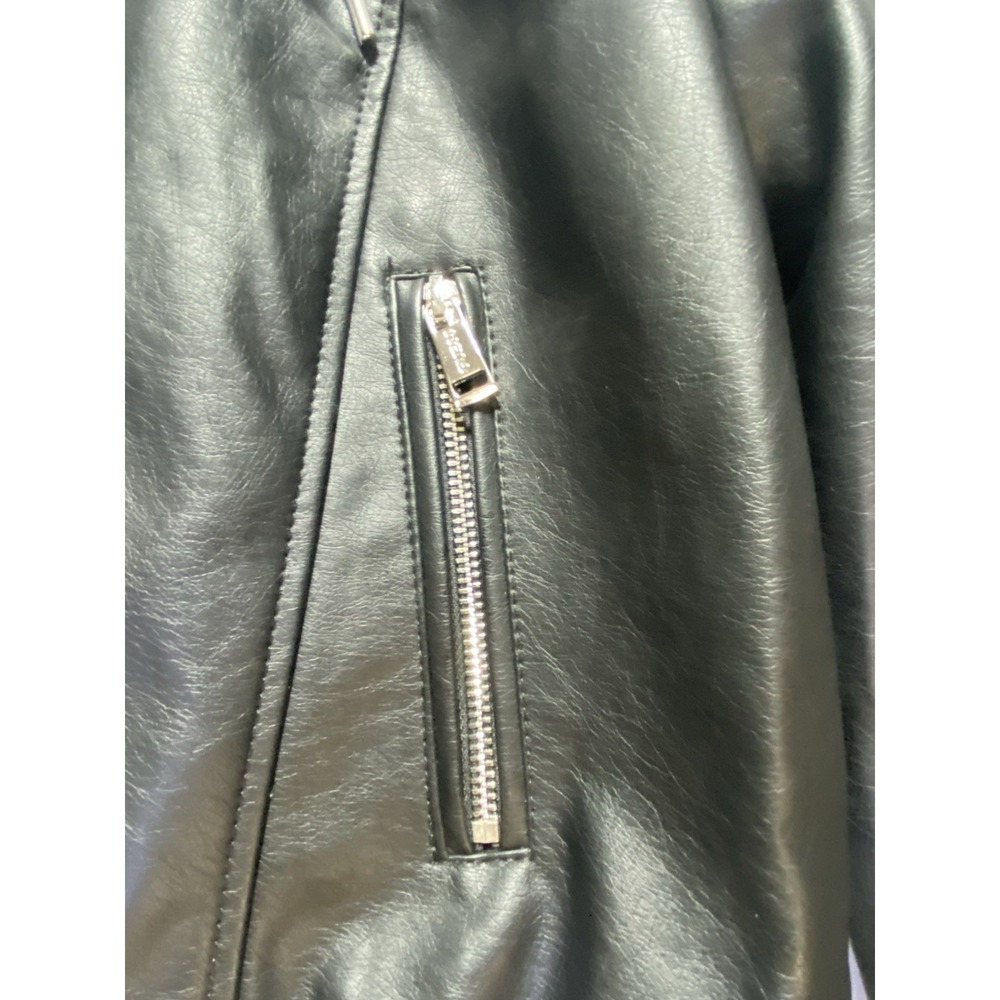 GUESS‎ Los Angeles Womens Faux Leather Moto Jacket Removable Hood Black Medium - Picture 2 of 16